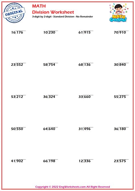 3 Digit By 2 Digit Division Without Remainders Worksheets